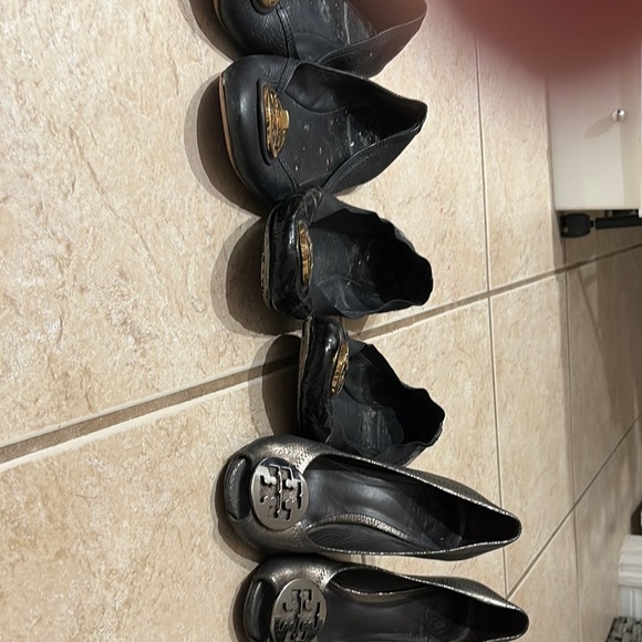 Tory Burch Black and Tan Flats and one wedge project shoes
